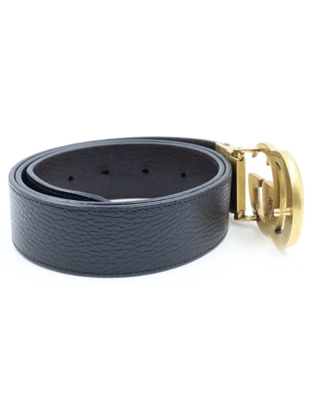 Gucci Double Reversible Leather Belt Gold Black Brown